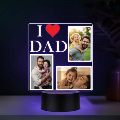 Personalized I Love Dad UV Print Photo Multicolor LED Lamp Fathers Day Gift Light